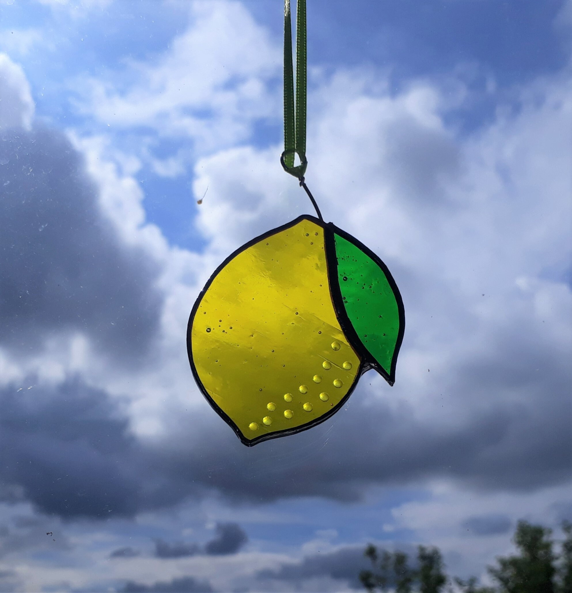 Stained glass lemon suncatcher bright yellow glass with Etsy