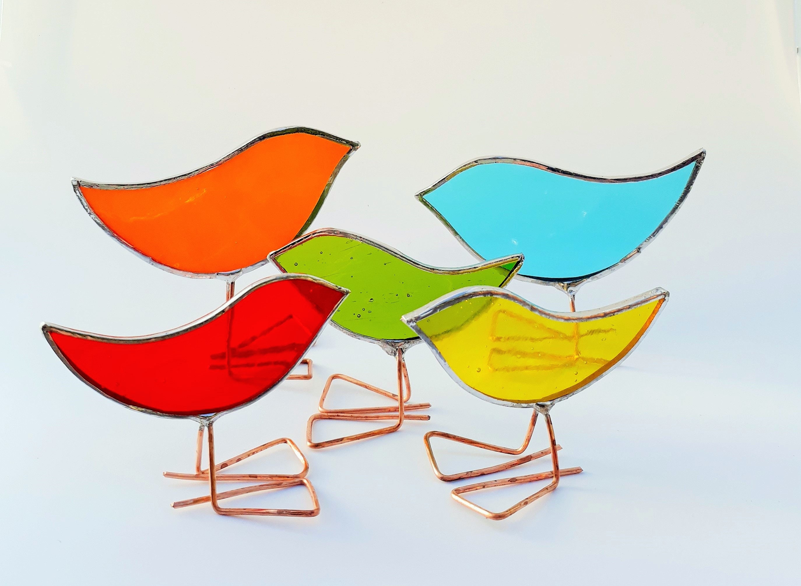 Red Stained Glass Bird Ornament Free Standing Baby Bird Bird Etsy UK