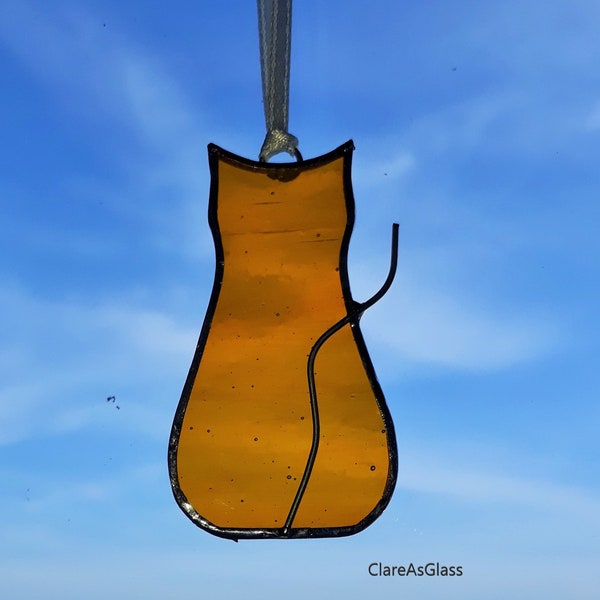 Small stained glass yellow ginger cat suncatcher, cat lover gift, glass ginger cat, little ginger cat, ginger kitten, cat ornament,