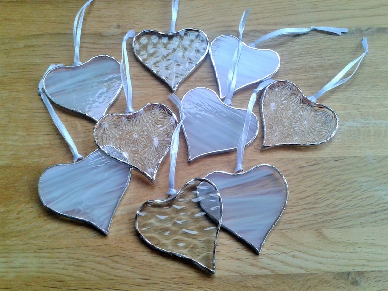Wedding favours small glass heart ornament Pretty clear glass Anniversary gift Mini Recycled Glass Heart Suncatcher