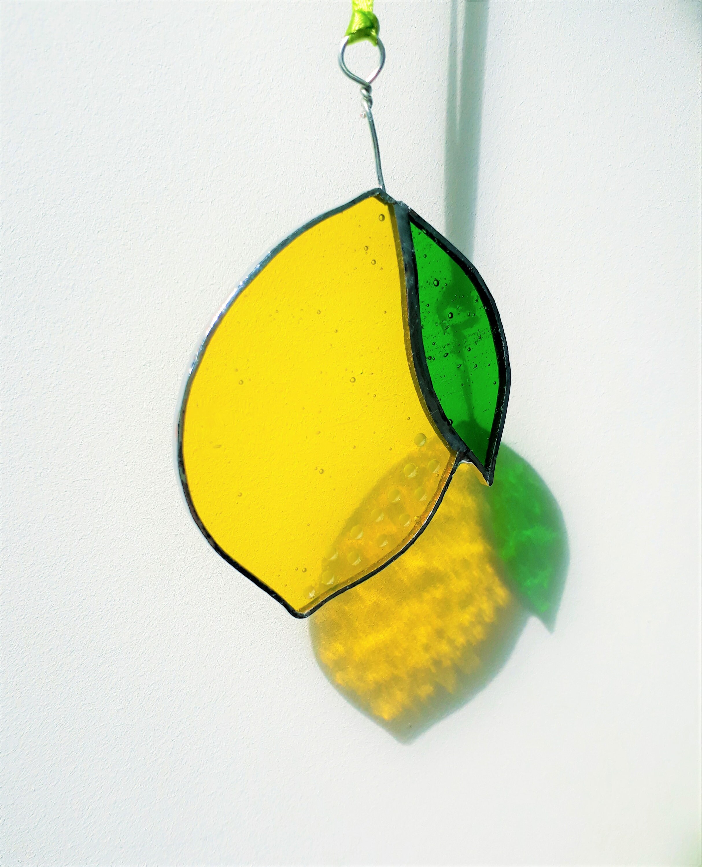 Stained glass lemon suncatcher bright yellow glass with Etsy