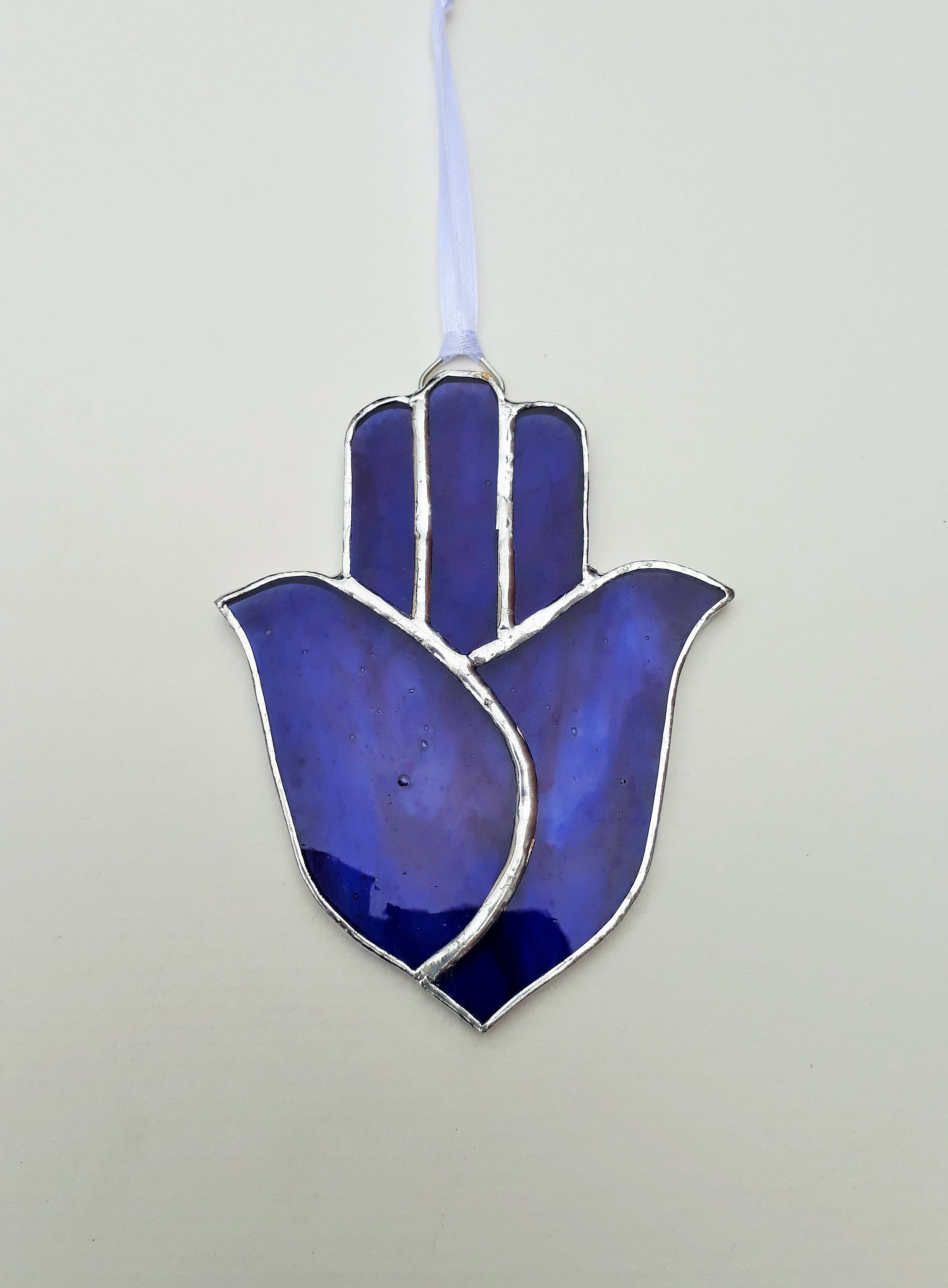 Purple Stained Glass Hamsa Hand Suncatcher Hand of Fatima - Etsy