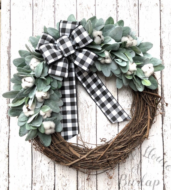 Cotton Wreath-Lambs Ear and Cotton Wreath-Buffalo Plaid Wreath-Fall Wreath-Everyday Wreath-Lambs Ear Wreath-Eucalyptus Wreath-Farmhouse Syle
