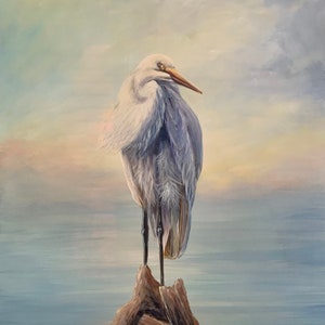 Reiher, Reiher Kunst, Reiher Malerei, Vogel, Vogel Kunst, Vogel Malerei, Tierwelt, Acrylmalerei, Wand dekor, Wandkunst, Grün, Digitaler Download