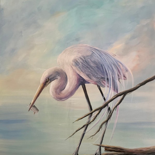 Egret Painting Etsy