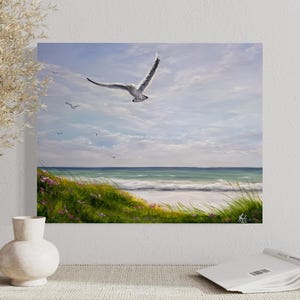 Libertà costiera: dipinto acrilico Seagull Beach 16x20, opera d&#39;arte originale