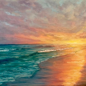 Beach Art, Wall Decor, Beach Decor, Beach Sunset, Waves, Sunset Art, Seascape Art, Digital Download, Wall Art,