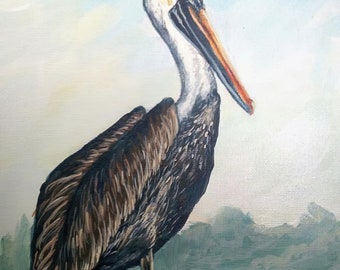 Pelican, Pelican Art, Pelican Painting, Pelican On A Post, Wall Art, Art Decor, Digital Download, Wildlife, Birds, Water Bird, Beach Art