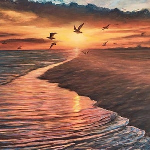 Beach Art, Wall Decor, Beach Decor, Beach Sunset, Waves, Sunset Art, Seascape Art, Digital Download, Wall Art,