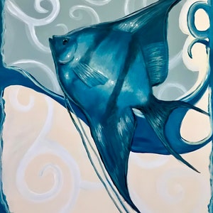 Angelfish, Angelfish Art, Angelfish Decor, Fish, Interior Design, Wall Art, Wall Decor, Navy Blue, Beach Art, Beach Decor, Digital Download