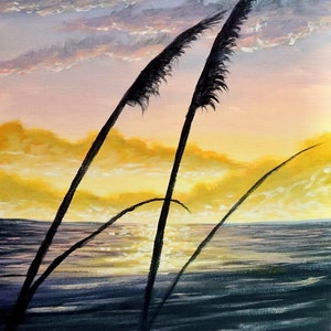 Romantic Sea Oats, Sea Oats, Beach, Beach Art, Beach Painting, Beach Decor, Sunset, Beach Sunset, Wall Art, Wall Decor, Digital Download