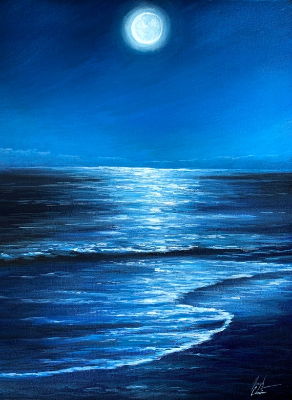 Moon Over Ocean Art Sarah Lee | Silver Cloud Over Waves (2025) | Artsy
