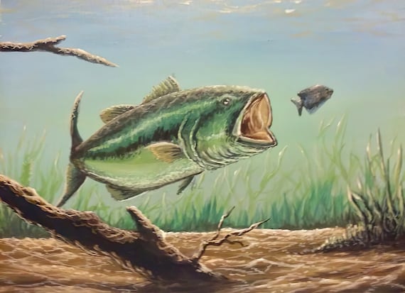 Bass, Bass Art, Bass Painting, Fish, Fishing, Freshwater, Digital