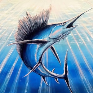 Pez espada, Pez vela, Marlín, Pesca, Pesca deportiva, Playa, Florida, Arte pez vela, Pintura de pez vela, Pintura de peces, Florida