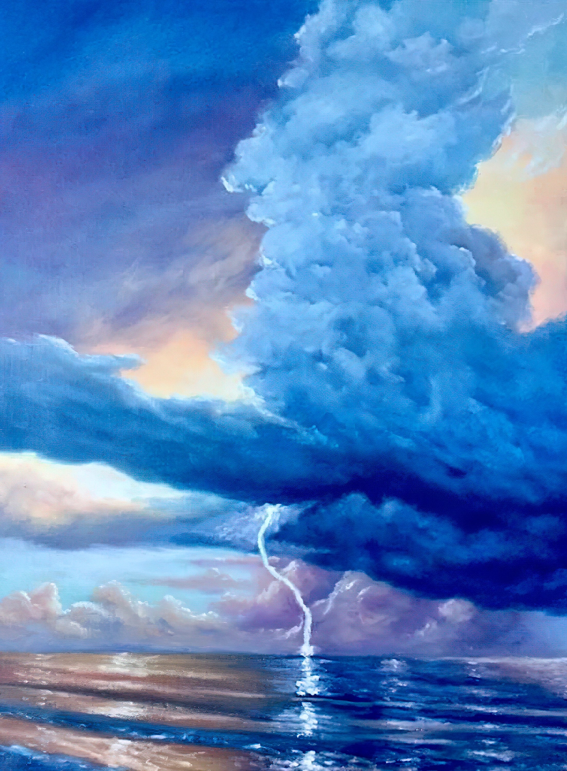 Sunset Beach Thunderstorms, Acrylic Painting, Wall Art, Beach Art, Wall Decor, Beach Decor, Beach Sunset, Thunderstorm Art