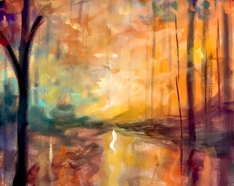 Autumn Lake Serenity - Original 16 x 12 Acrylic Painting