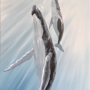 Bultrug walvis acryl schilderij op galerij verpakt canvas bultrug walvis kunst de beschermer walvis schilderij