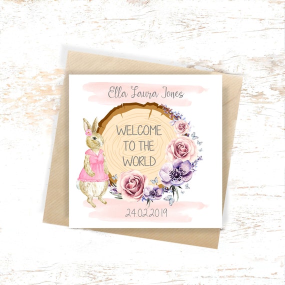 Balloons PERSONALISED PETER RABBIT FLOPSY New Baby Card