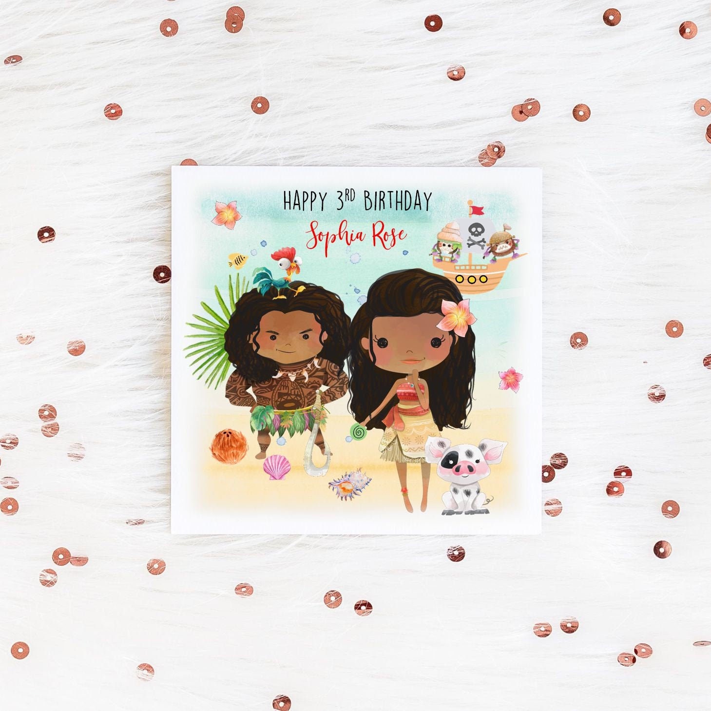 ANY AGE Personalised Moana Card Girls Birthday Card Moana - Etsy India