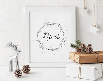 noel print, farmhouse, christmas wreath, christmas decorations, christmas sign, holiday print, holiday decor, printable, digital download