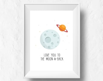 Mond und Planeten Poster: Space Wandbild (Digitaler Download)