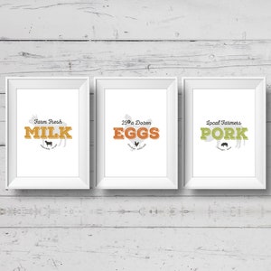 Farm Fresh Prints Set: Milk, Eggs, Pork - Modern Farmhouse Art (Digital Download)
