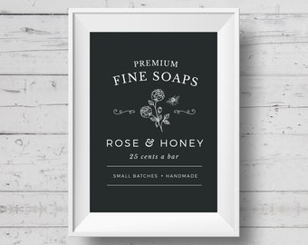 Fine Soaps Bathroom Print: Rose & Honey Farmhouse Sign (Digital Download)