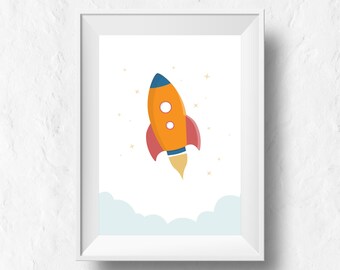 Rocket Nursery Print: Space Wall Art for Kids (Digital Download)