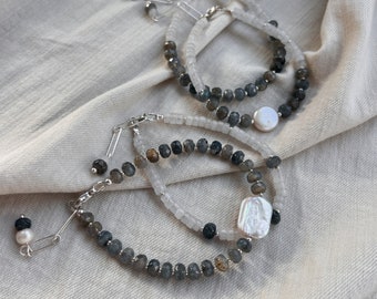 Labradorite Stone Bracelet • Gemstone Bracelet • 925 Silver Quartz Labradorite beads • Bride's Jewelry • Jewelry for her