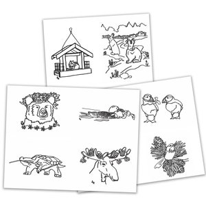 SÉRIE COMPLETA Imprimir e Colorir! Cartões postais de animais do Maine - 12 designs, 3 páginas - Download digital