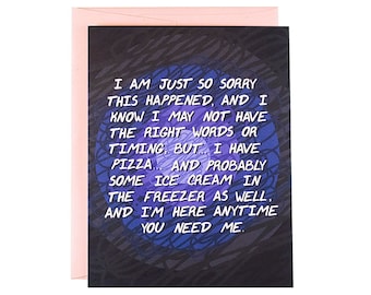 Pizza Card, sympathy card, pet sympathy card, dog sympathy card, pet loss card, cat sympathy card, divorce card, break up card