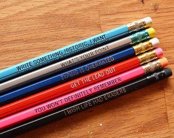 Funny pencils, Set of 6 pencils, Imprinted Pencils, Pencils with Quotes, Hexagon Pencils, Office supply, hex pencils, planner accessories