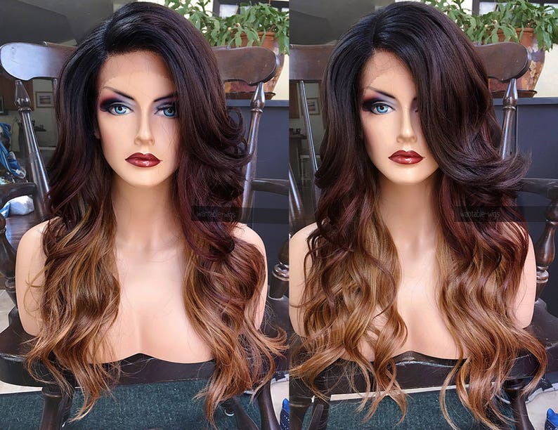 Ombre Perruque Avant Auburn Brun Rouge Coffre Fort De Etsy