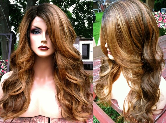 Dark Blonde Wig Lace Front Ombre Mixed Brown Honey Gold Highlights Natural Synthetic Brunette Long Curly Wigs For Women Fashion Am25