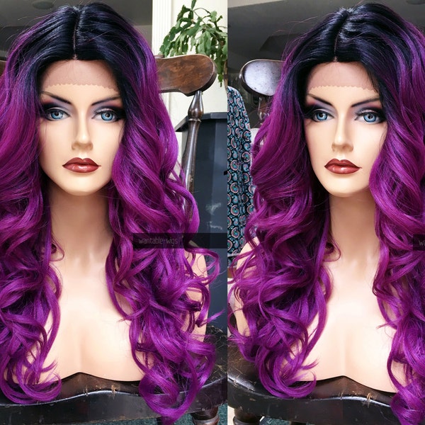Ombre Purple Wig LACE FRONT // Long Curly Heat OK Synthetic Wigs for Women Cosplay Everyday / Unicorn Mermaid / #AT32
