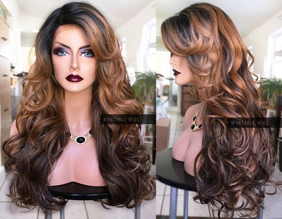 Brown Lace Wig Ombre Lace Front Curly Dark Blonde Wig W Dark Root Two Tone Carmel Honey Wig For Chemo Cosplay Everyday As25