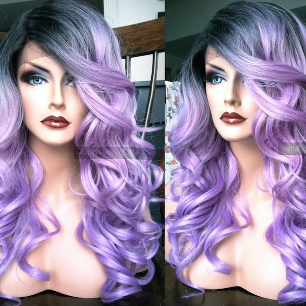 LAST ONE! Pastel Lace Front Wig // Purple Wavy Lace Wig w/ Skin Part & Heat OK Ombre Lavender Dark Roots Cosplay // #AT31