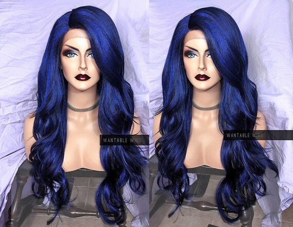 Long Blue Lace Front Wig - wide 5