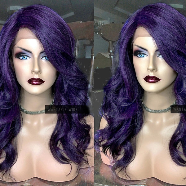 LAST LEFT Purple Wig Lace Front // Long & Curly Heat OK Lace Wig // Violet Chemo, Cosplay // Wavy Lilac Mermaid Hair // #AE17