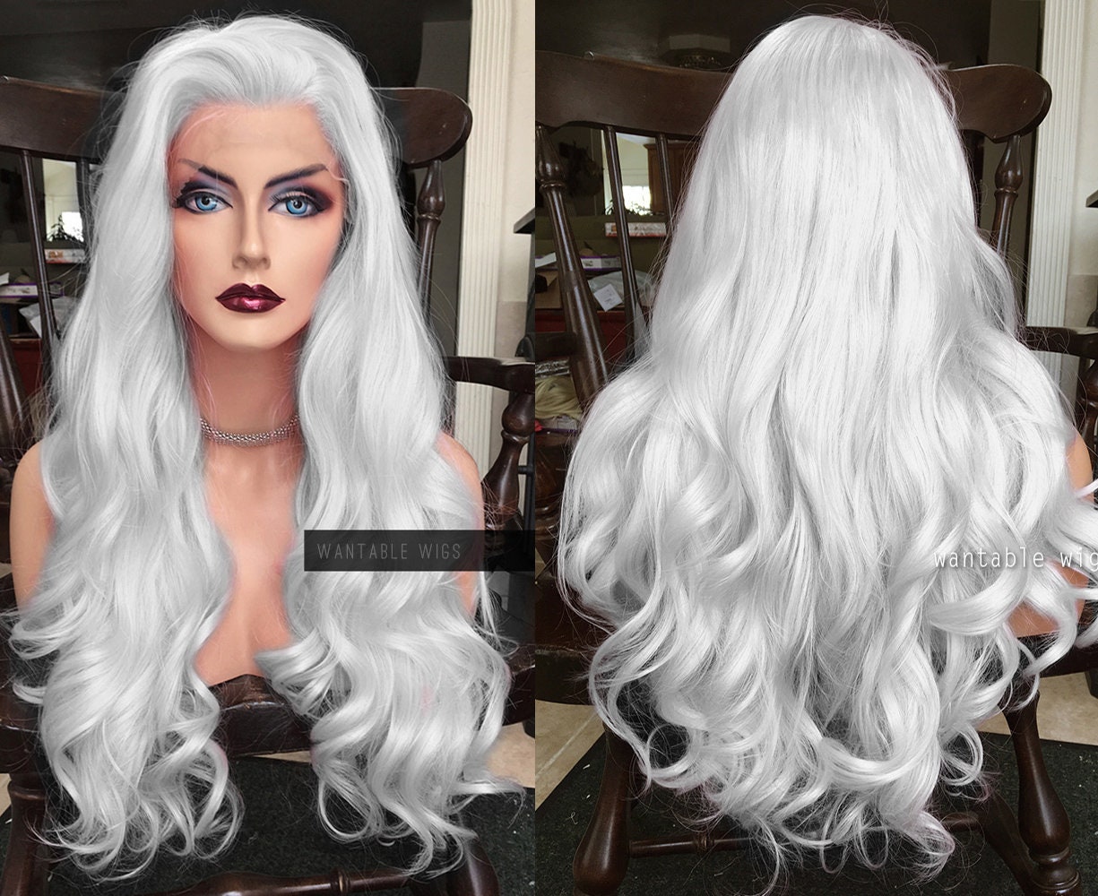 Silver Wig LACE FRONT Wigs // Long Curly Gray White Cosplay Wig Etsy