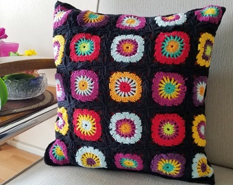 16" Granny Square Crochet Pillow Cover -  - Handmade to Order