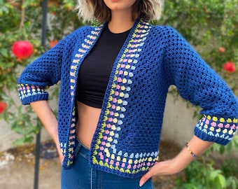 Handmade Crochet Cotton Cardigan Relaxed Lightweight Boho Layering Jacket Women Gift Custom Colors