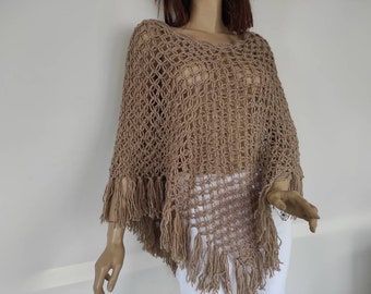 Crochet Poncho, Open Work Fishnet Poncho, Women Crochet Wear, Hand Knit Poncho