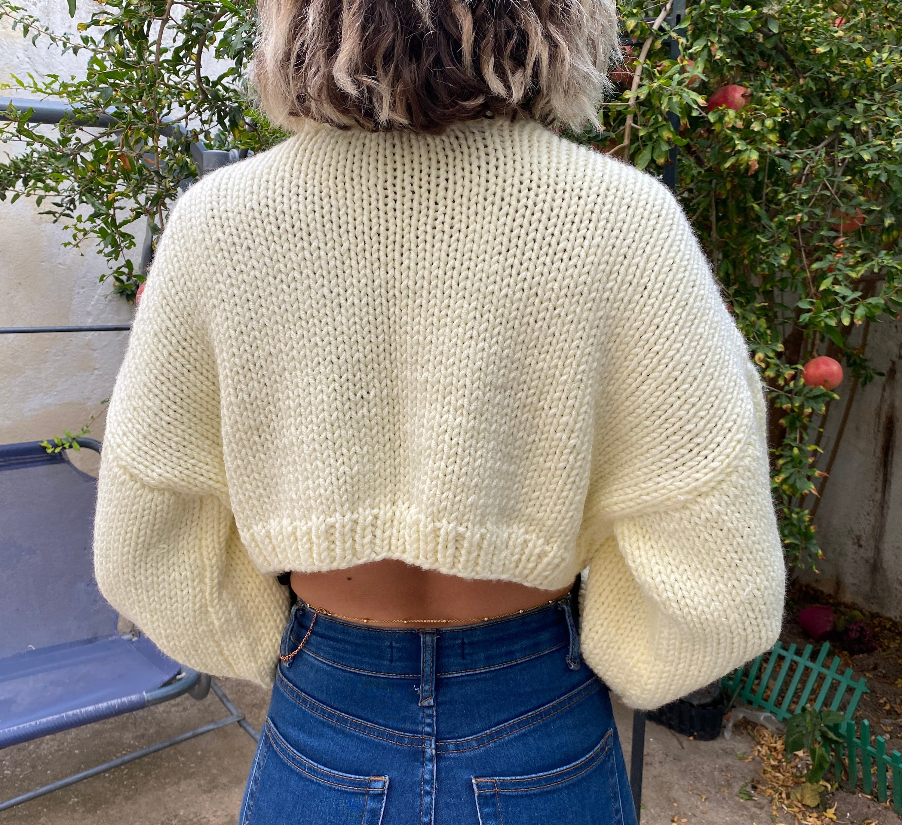Cherry Cardigan, Cropped Knit Cardigan, Balloon Sleeve