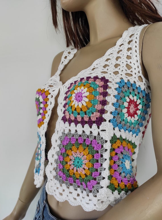 Boho Crochet Vest in Colorful Granny Squares Women Knitwear - Etsy UK