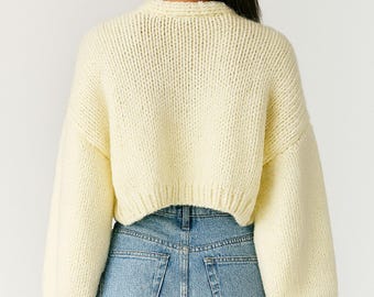 Cherry Knit Cardigan, Crop Knit Cardigan, Balloon Sleeve