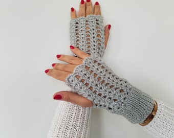 Lacey Fingerless Mittens, Crocheted Gloves, Handmade to Order