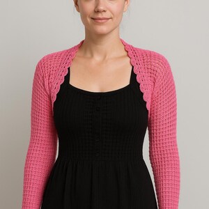 Handmade Pink Crochet Shrug – Open Back Bolero, Boho Festival Cover Up, Bridal Crochet Jacket, Summer Lace Cardigan for Women, Gift for Her