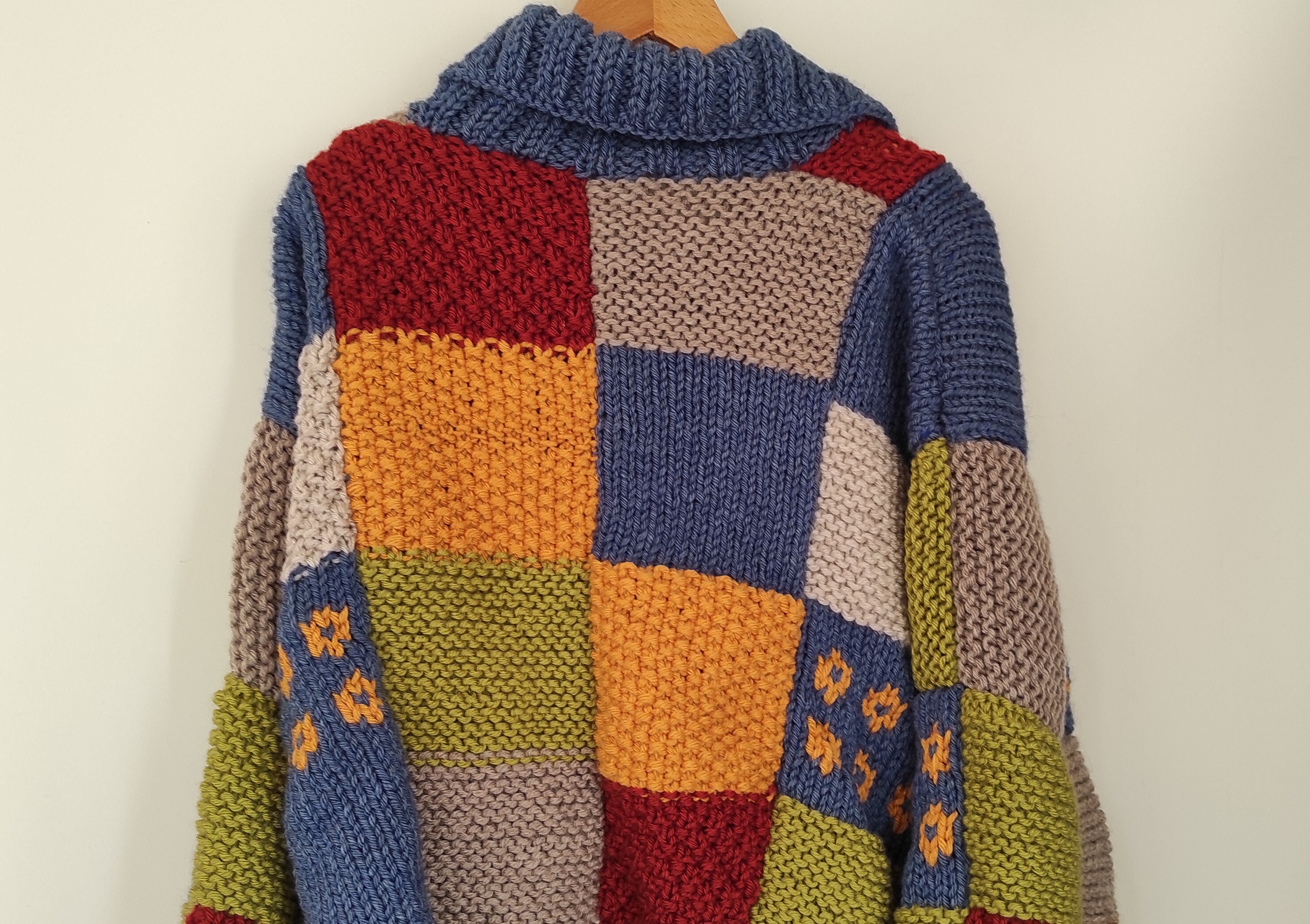 Patchwork Knit Cardigan, Autumn Clothing, Plus Size Wool