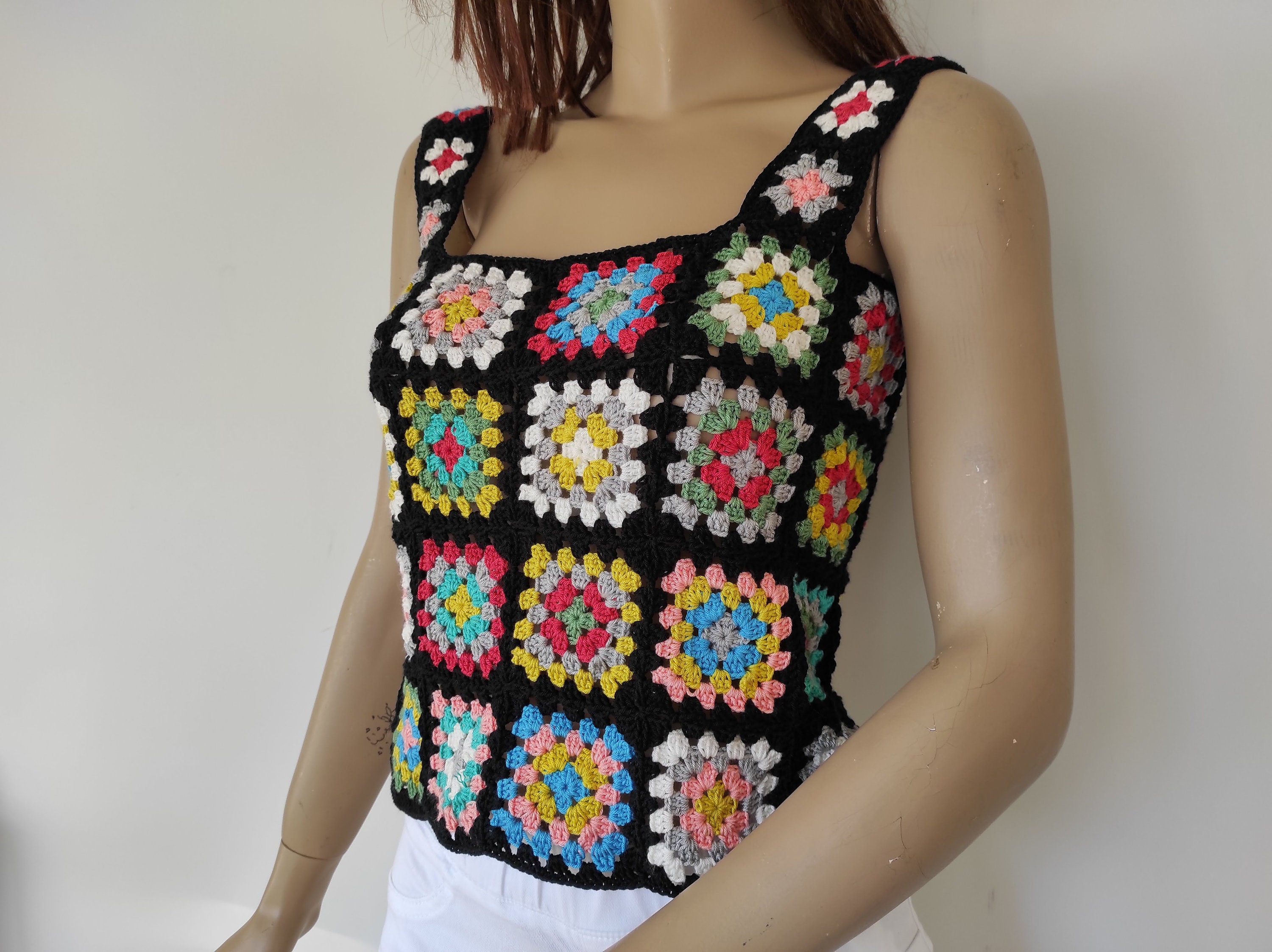 Granny Square Crochet Tank Top | Patchwork Sweater Blouse